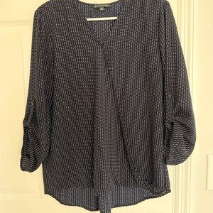 Adrianna Papell Navy Polka Dot Blouse (M)